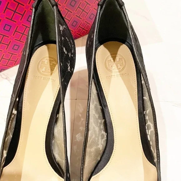 Tory Burch Glenna Pump Lace/Satin Black Size 10.5 - Picture 5 of 15